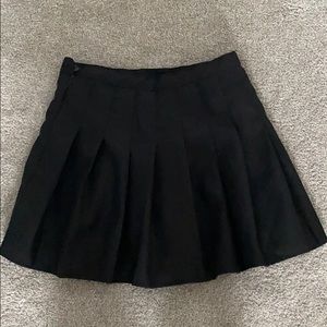 Black Pleated Mini Skirt with Zipper and Button